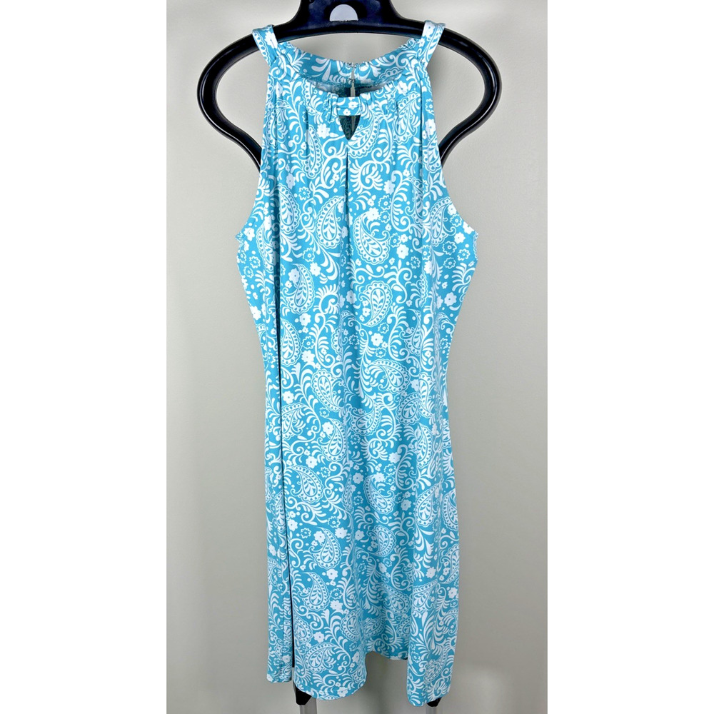 Charter Club Aqua Blue & White Paisley Sleeveless Boho Casual Dress Women's L